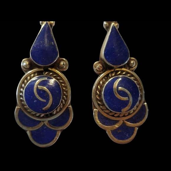 New Handmade Tibetan Earrings- Lapis and Tibetan Silver - Picture 3 of 5